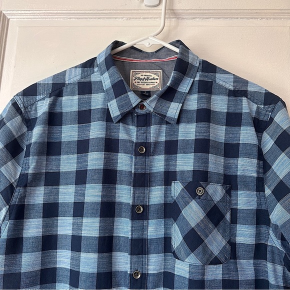 Flag & Anthem Men’s Short Sleeve Button Down Collared Shirt Blue Plaid Cotton Lg - Picture 11 of 14
